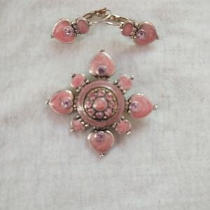 Silver toned pink CZ pendant and earrings set